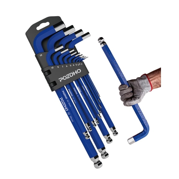 27-Piece Allen Wrench Set, Ball End Hex Key Set with Torque Handle | MM and SAE Sizes, Long Arm, Chrome Vanadium Steel, Anti-Rust for Motorcycle, Bike, Car & DIY