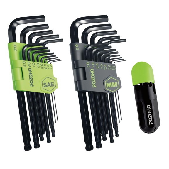 27-Piece Allen Wrench Set, Ball End Hex Key Set with Torque Handle | MM and SAE Sizes, Long Arm, Chrome Vanadium Steel, Anti-Rust for Motorcycle, Bike, Car & DIY