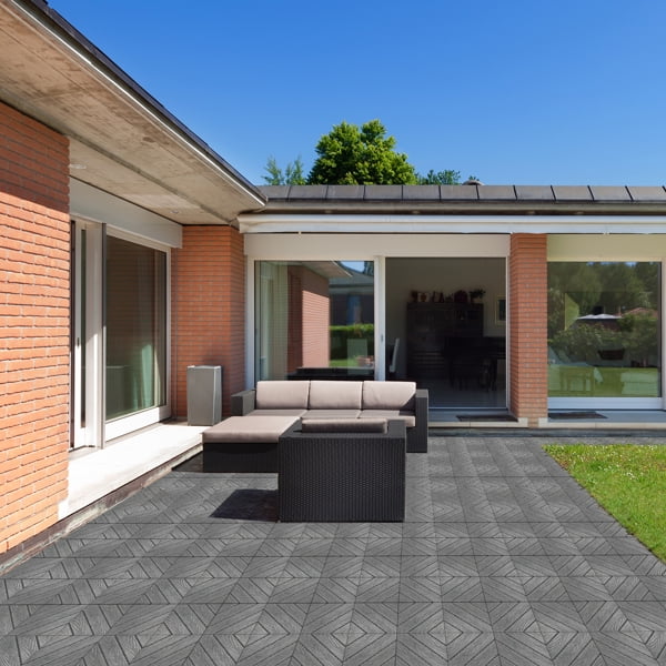 27-Piece Dark Grey Plastic Interlocking Deck Tiles - 11.8"x11.8" Waterproof Flooring for Indoor/Outdoor, Patio, Poolside, Balcony & Backyard