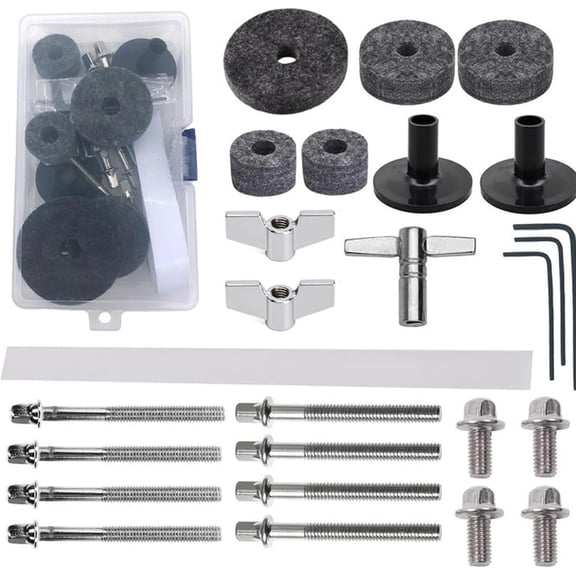 27-Piece Drum Kit Hardware Set High Tension Key, Screws & Soft Felt Pads for Drum Maintenance(LR 1 Set)