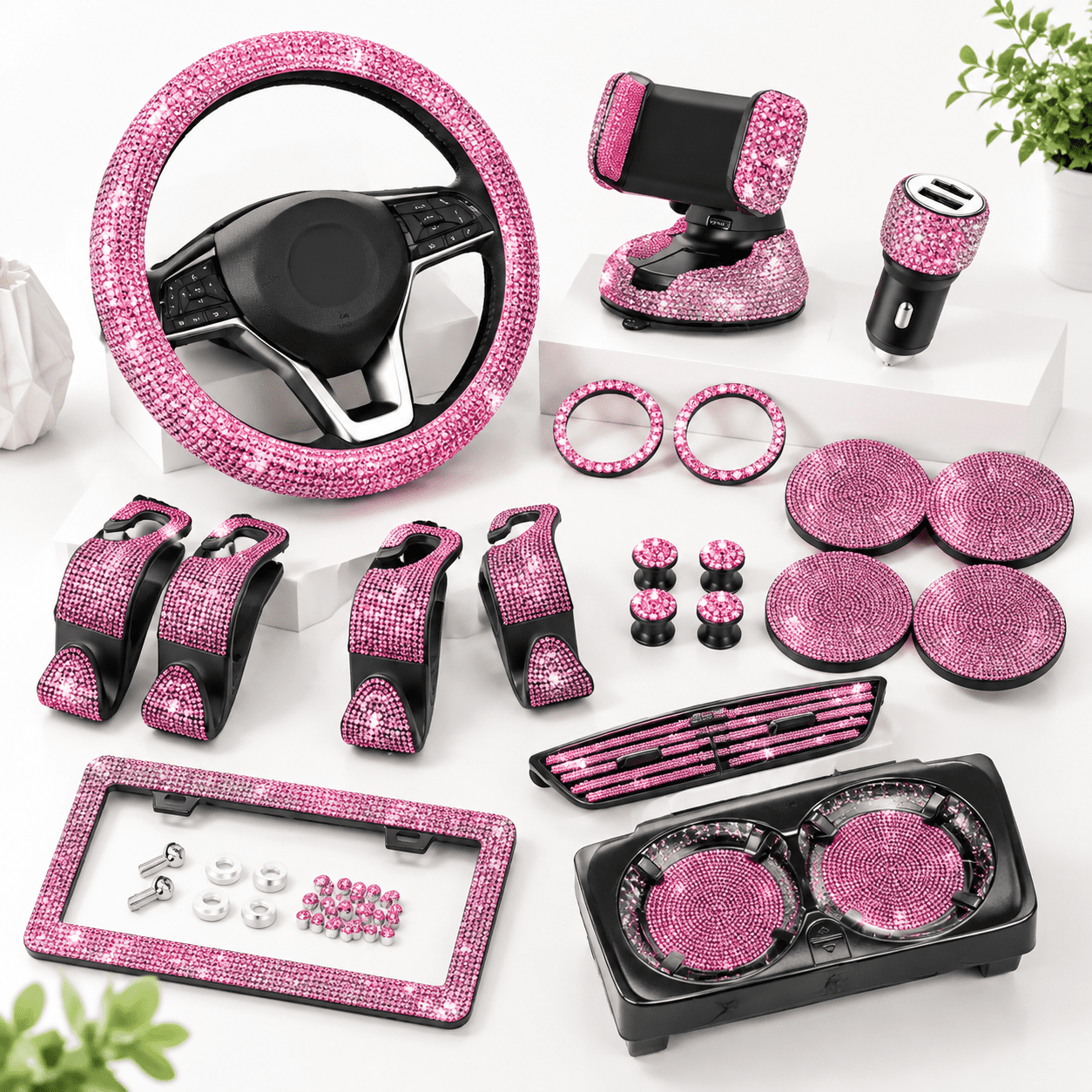 General Flash Accessory 27-Piece Pink Rhinestone Car Interior Accessory Set, 15 Inch - Walmart.com