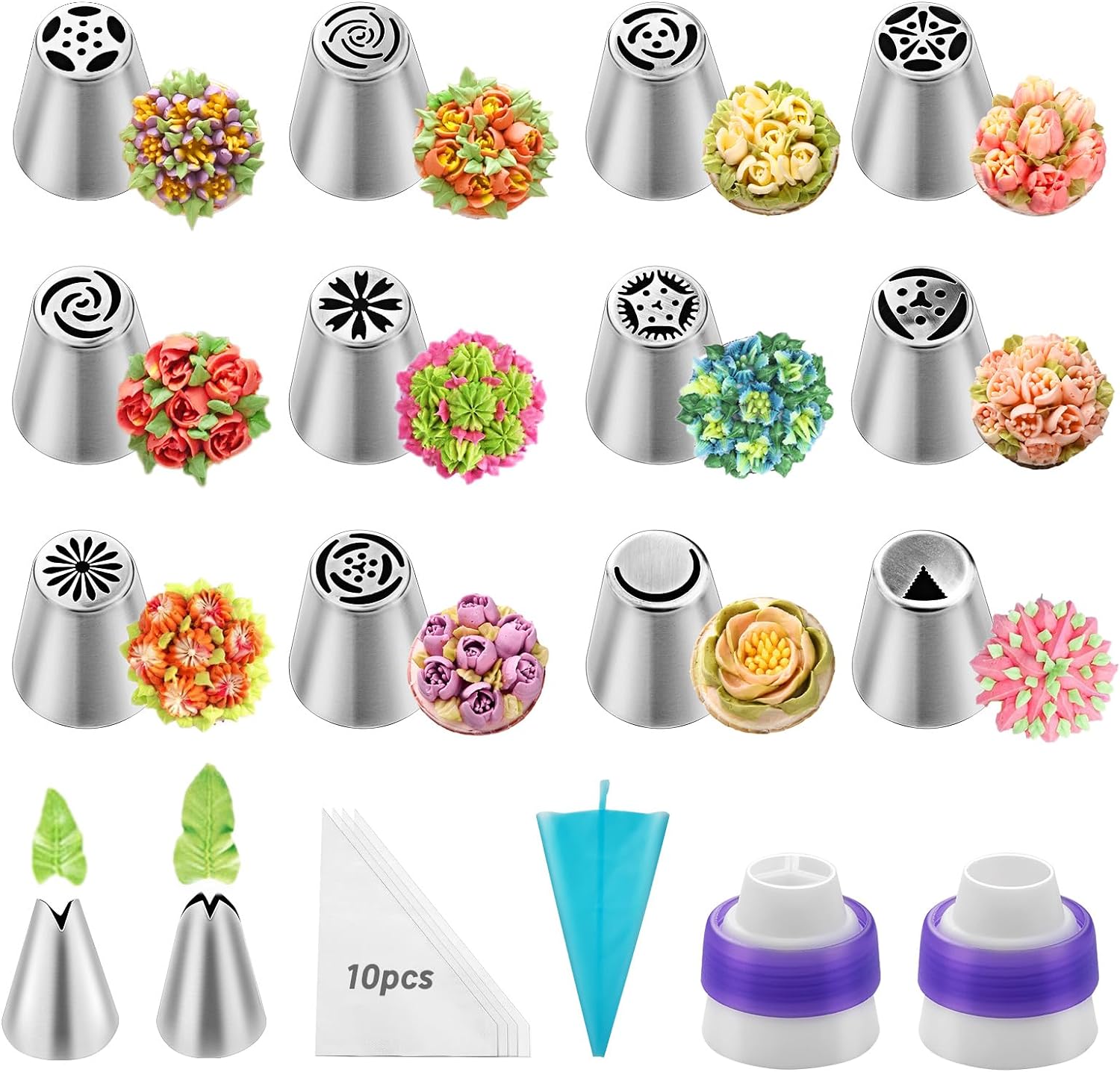 27Piece Russian Piping Tips Set for Cake Decorating Icing Bags and