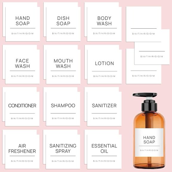 27 Piece Waterproof Soap Dispenser Labels White