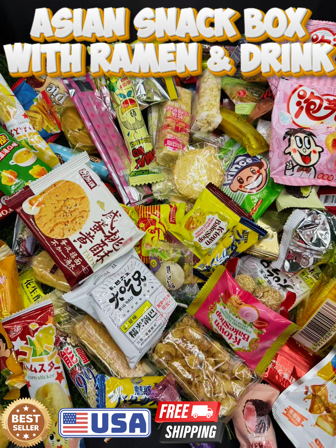 27 Pieces With Ramen + Drink Snack Variety Asian Snack Box Japanese Korean Chinese, Asian Treats