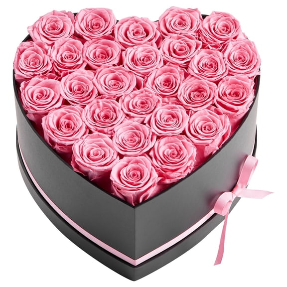 27 Pink Preserved Roses Heart Box Forever Flowers for Wife,Mother,Valentine's or Christmas