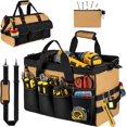 thumbnail image 1 of 27 Pockets for Men,16-Inch Heavy Duty Tool Bag,Large Toolbag Tool B Organizer,Portable Toolb Tools Tote Carrying Case for Mechanic,Electrician,Father Day Gifts for Him Dad Men,Brown, 1 of 4