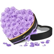 27 Preserved Roses in a Heart-Shaped Gift Box for Her – Eternal Flowers for Delivery, Forever Rose Gift for Mom, Wife, Anniversary, Birthday & Mother’s Day, Purple