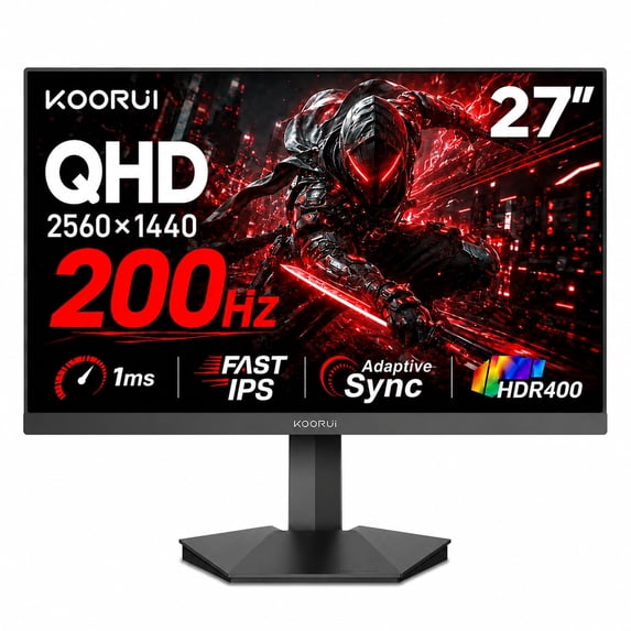 27" QHD Gaming Monitor 200Hz 1ms Fast IPS, 2560x1440 HDR400 95% DCI-P3, Adaptive Sync, Compatible with 165Hz/144Hz/120Hz/100Hz/60Hz, HDMI 2.0 & DP 1.4, VESA 75x75mm