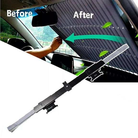 27" Retractable Uv Protection & Heat Insulation Curtain Auto-Fold Car Sunshade, Easy to install - Folding design