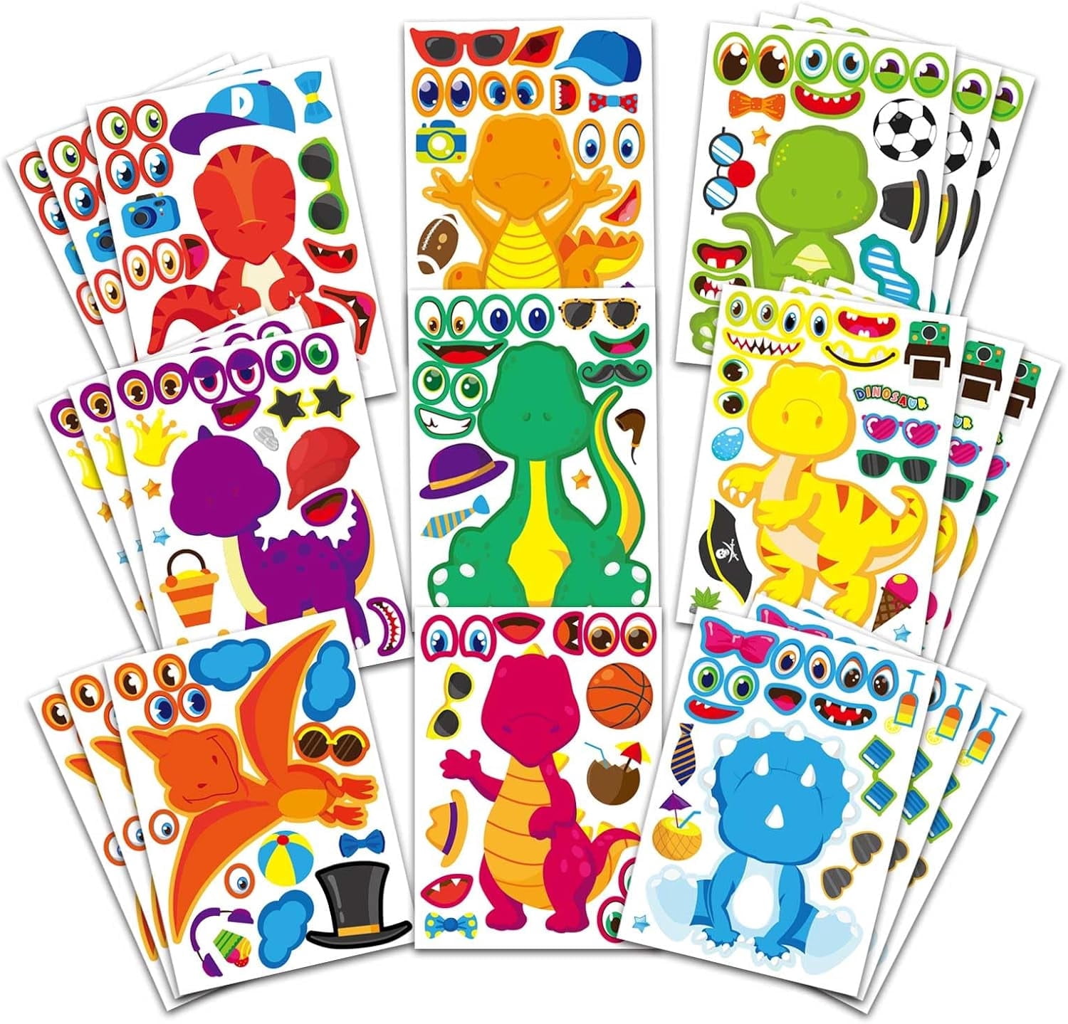 AnwuZing, Dinosaur Make-a-Face Stickers, 27 Sheets, Multicolor
