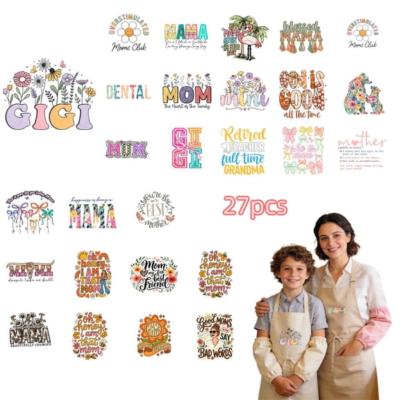 27 Sheets Mother's Day Iron On Transfers, DTF Transfer Ready to Press for T-Shirts, Floral Patterns With Words And Designs , DIY Gift for MAMA, Waterproof Heat Transfer Vinyl for Apparel