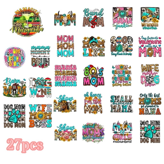 27 Sheets Mother's Day Iron On Transfers, DTF Transfer Ready to Press for T-Shirts, Mom Life Dog Mom Mama Boss Show Mom Small Mama , DIY Gift for MAMA, Waterproof Heat Transfer Vinyl for Apparel