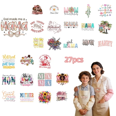 27 Sheets Mother's Day Iron On Transfers, DTF Transfer Ready to Press for T-Shirts, Mom Mother Mama Mamma Grandma , DIY Gift for MAMA, Waterproof Heat Transfer Vinyl for Apparel