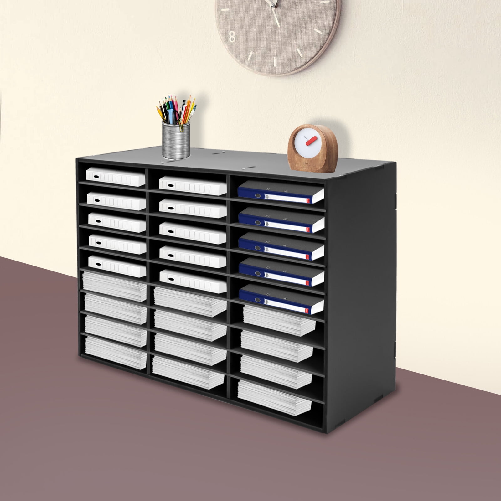 27-Slot Heavy-Duty PVC Literature Organizer, Desktop/Floor File Folder ...