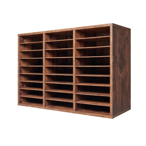 27-Slot Wooden Mail Sorter with Removable Shelves, Dark Brown - Home Office Document Organizer
