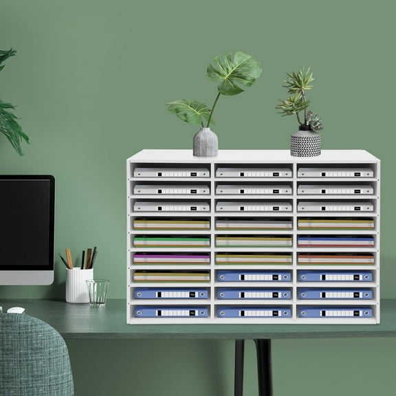 27 Slots Classroom Keepers Literature Storage Rack PVC File Holder Mailbox White for homes, offices, schools