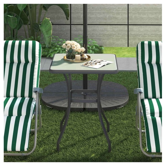 27" Square Bistro Table Outdoor - Tempered Glass Patio Dining Table for Garden, Balcony - Small Space Furniture