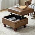 thumbnail image 1 of 27" Square Ottoman Coffee Table Faux Leather Lift Top Storage Footrest Stool Bedroom Living Room Brown, 1 of 7