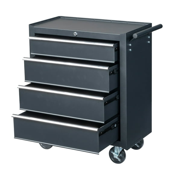 27" Steel 4-Drawer Tool Cart w/Locking Wheels - 330Lb Capacity, Black Medical Lab Workshop Cabinet