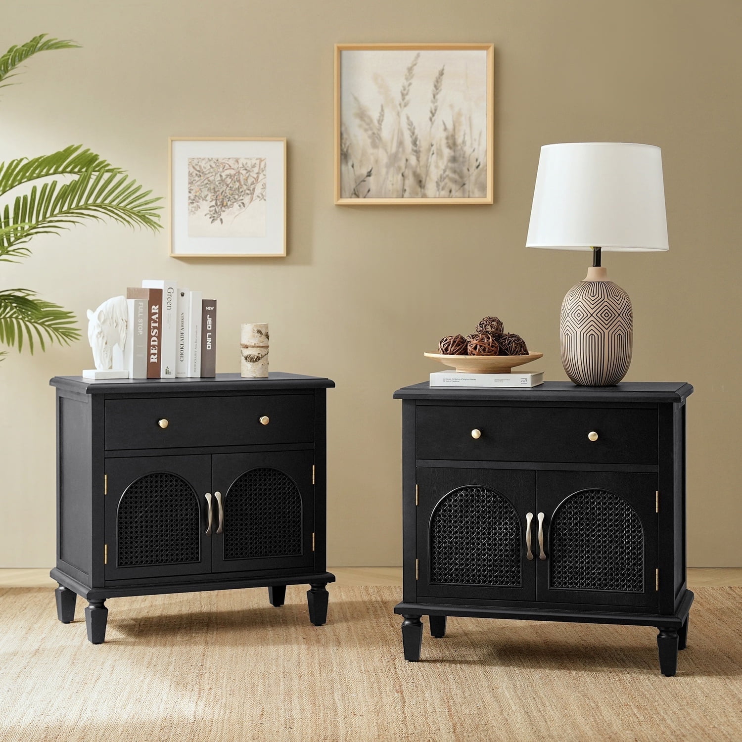 27" Tall Traditional End Table with Charging Station Adjustable Shelf Side Table Apartment Black