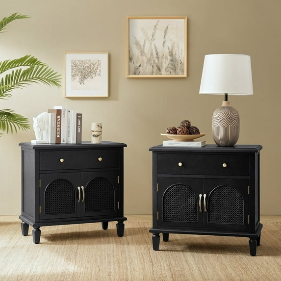 27" Tall Traditional End Table with Charging Station Adjustable Shelf Side Table Apartment Black