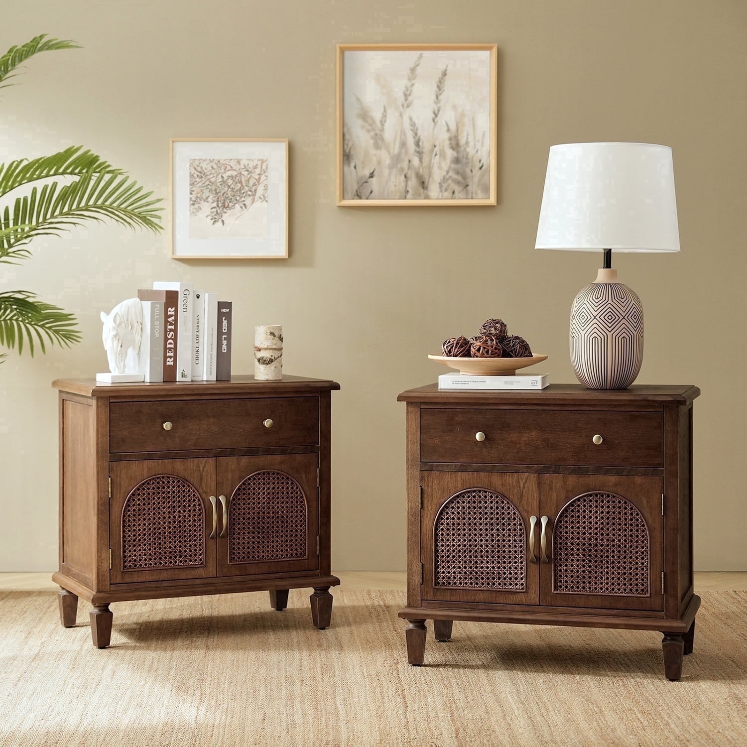Tina's Home 27.5" Tall Traditional End Table with Charging Station and Solid Wood Legs for Living Room (Set of 2)