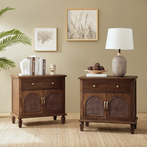 27" Tall Traditional End Table with Charging Station Adjustable Shelf Side Table Apartment Walnut