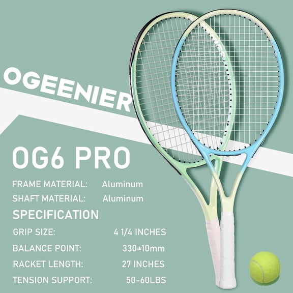 27" Tennis Racket Set for Adults, Pre-Strung Tennis Racquets for Beginners, 2-Player Recreational Tennis Set with 3 Balls, 2 Vibration Dampers, 2 Grips, 1 Tennis Bag