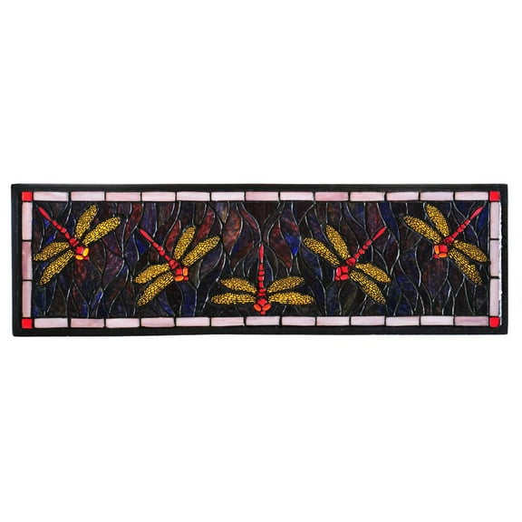27"W X 8.75"H Three Dragonfly Stained Glass Window