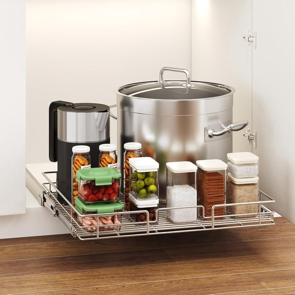 27½" W x 21½"Pull Out Cabinet Organizer, Kitchen Cabinet Pull Out Shelves Slide Out Storage
