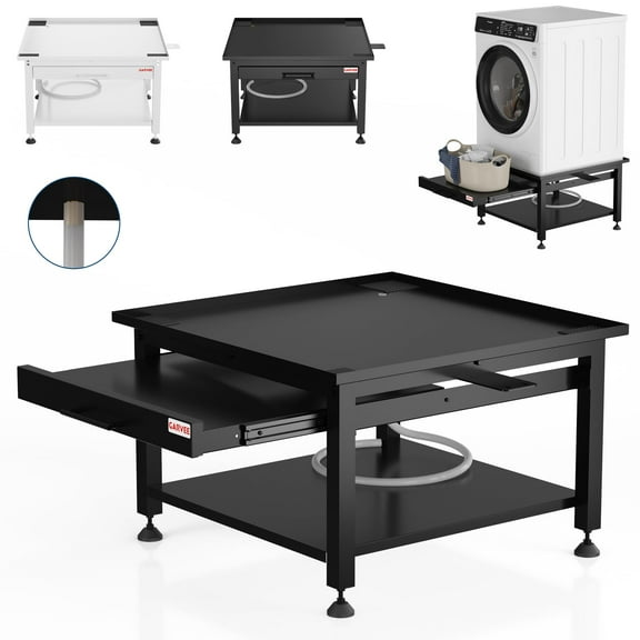 27" Washer Dryer Pedestals - 16" Height Laundry Stand with Pullout Shelf, Drain Pan, 1000 lbs Capacity, Black