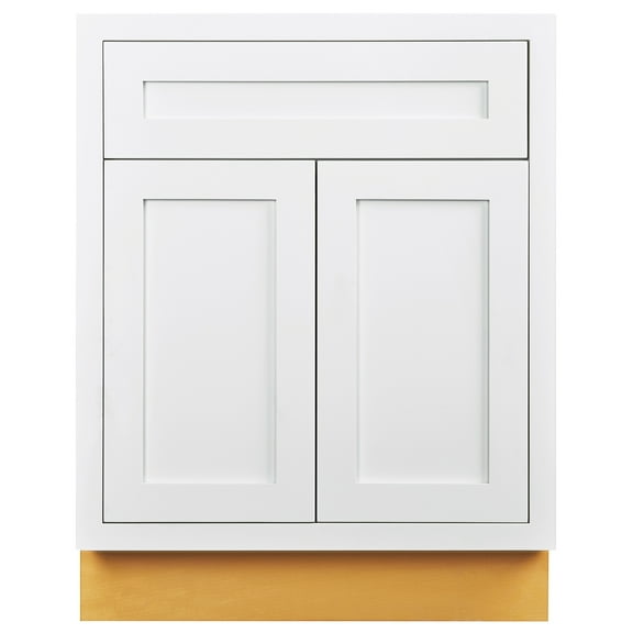 27" Wide Base Cabinet Snow White Inset Shaker - Double Doors Single Drawer