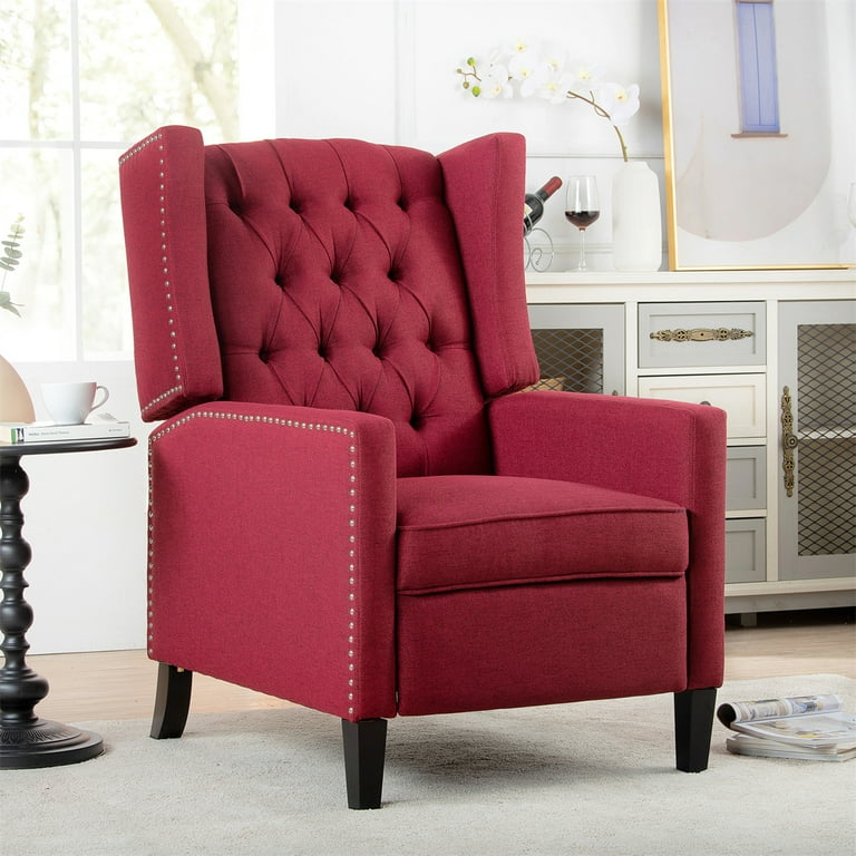 27 Wide Recliner Chair Manual Wingback Recliner Chair with Birch Legs Modern Accent Arm Chair Single Sofa for Home Living Room Office Bedroom Wine Red Walmart