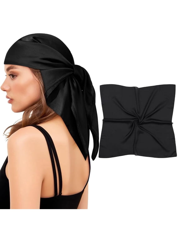 27” Women Solid Color Square Headscarf Satin Silk Head Scarf Lightweight Cozy Bandana for Sleeping