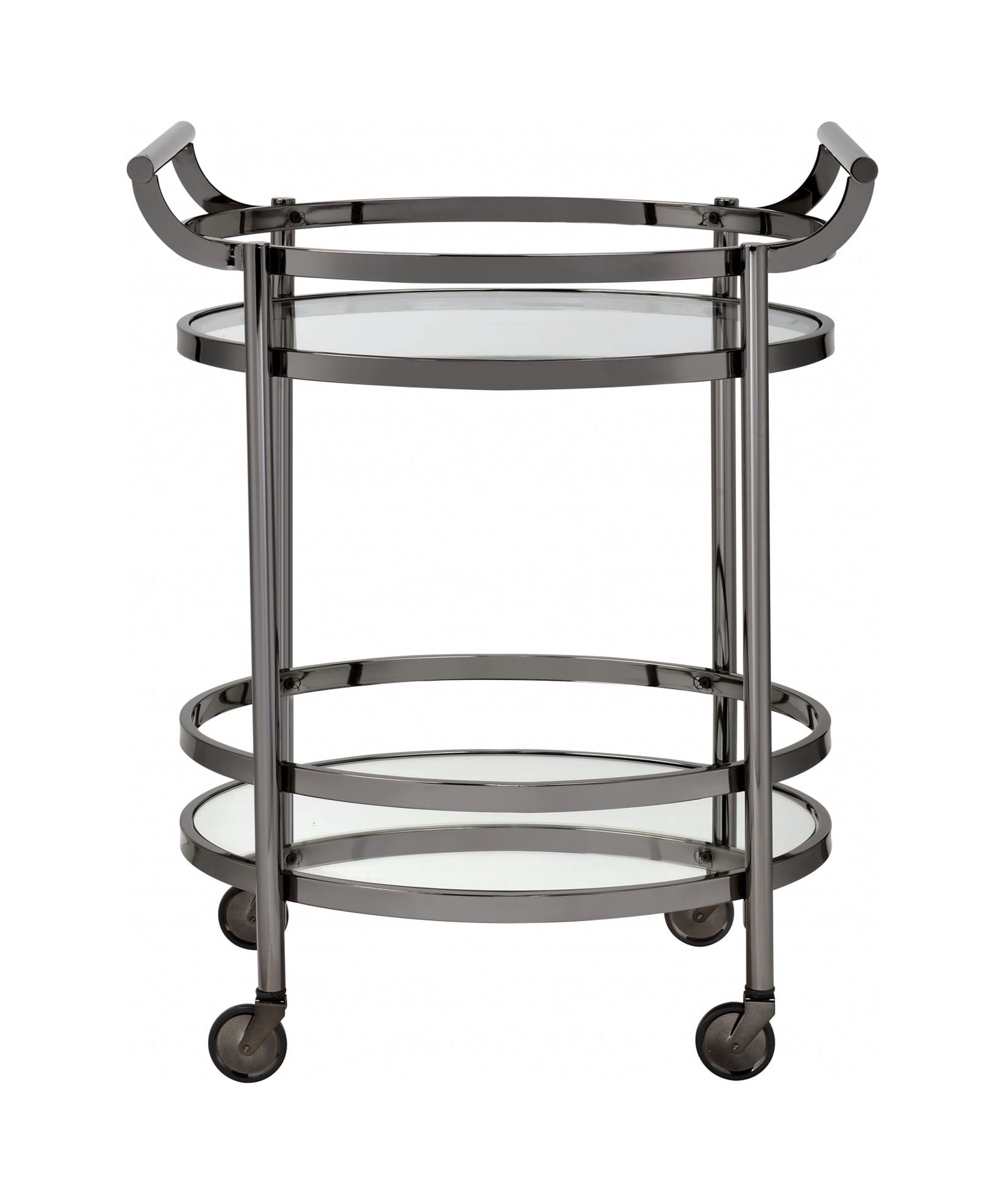 27" X 19" X 34" Clear Glass And Black Nickel Serving Cart
