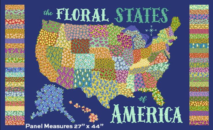 27" X 44" Panel Floral States of America Flowers USA Cotton Fabric ...