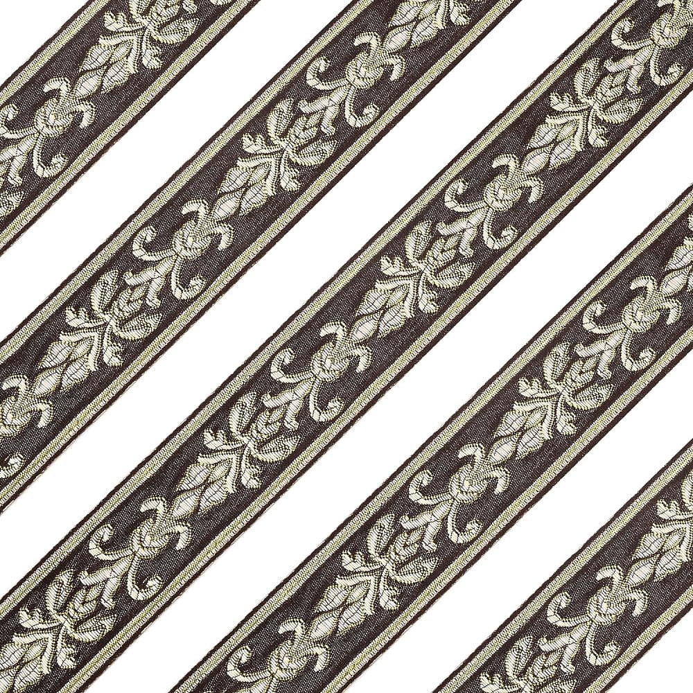 27 Yard 1.18 Inch Vintage Jacquard Ribbon Coconut Brown Emobridered Woven Trim Gold Floral Webbing Ribbon for DIY Clothing Accessories Embellishment