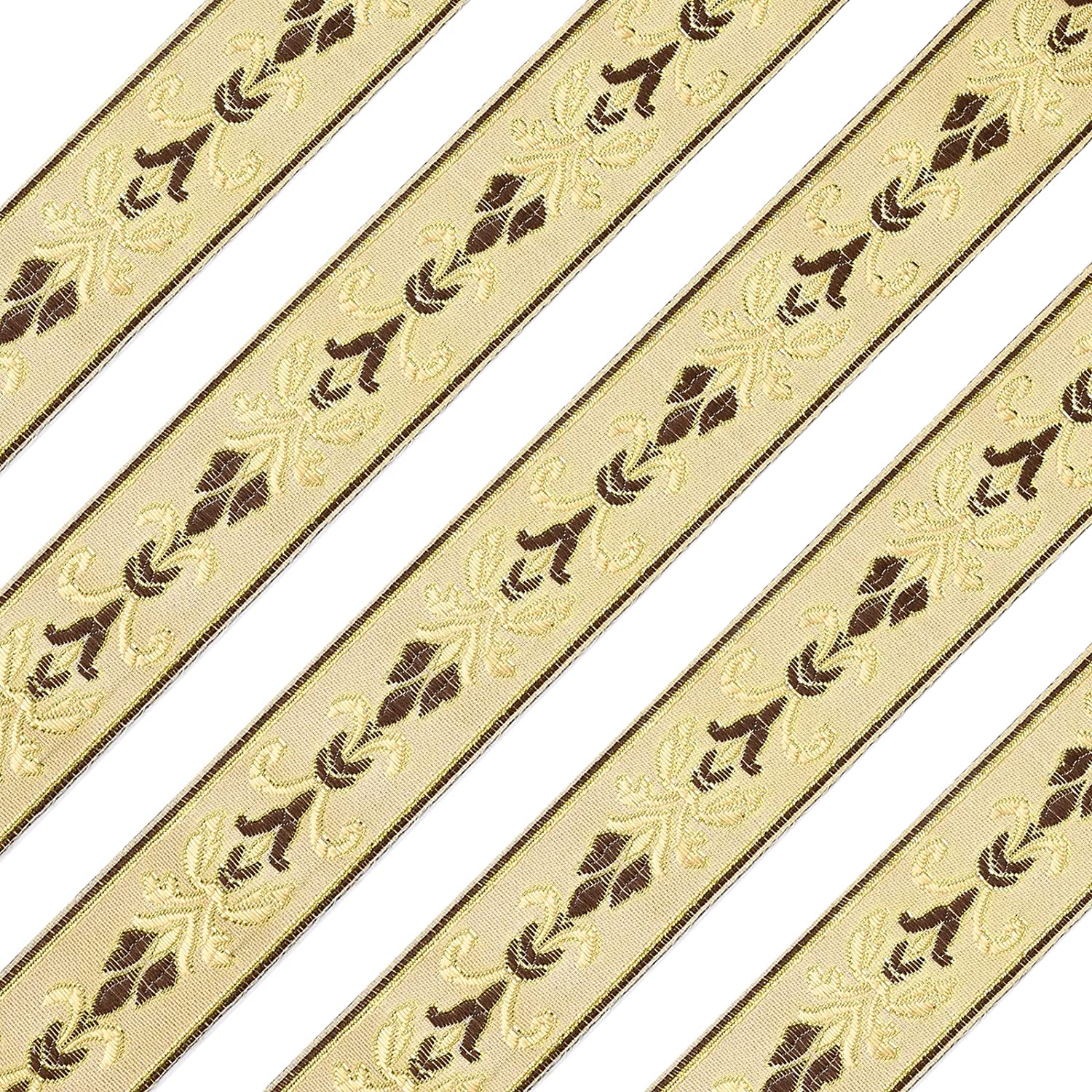 27 Yard 1.18 Inch Vintage Jacquard Ribbon Khaki Jacquard Trim Emobridered Woven Trim Gold & Brown Floral Webbing Ribbon for DIY Clothing Accessories Embellishment Decorations