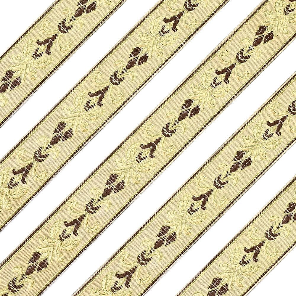 27 Yard 1.18 Inch Vintage Jacquard Ribbon Khaki Jacquard Trim Emobridered Woven Trim Gold & Brown Floral Webbing Ribbon
