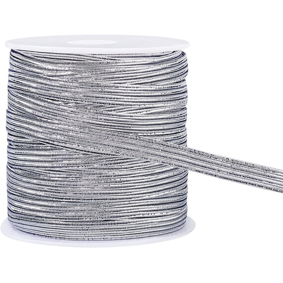 27 Yard Glitter Metallic Elastic Strap 1/4 Inch Silver Flat Nylon Elastic Cords