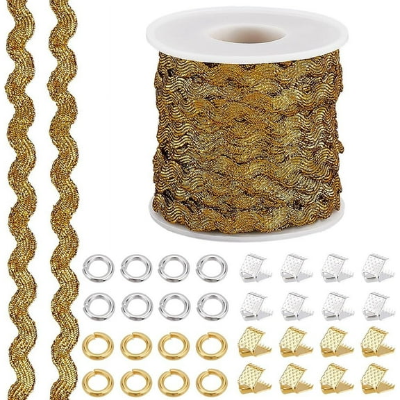 27 Yard Gold Rick Rack Trim Metallic Wave Bending Fringe Trimming 0.2 Inch Sparkly RIC Rac Fabric Trim Wavy Edge Ribbon Woven Fabric