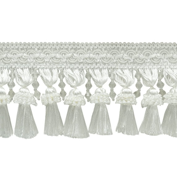 27 Yard Package of Elegant 4 inch Long Bright White Beaded Tassel Fringe / Style# BTFCT4 Color: First Snow - A1