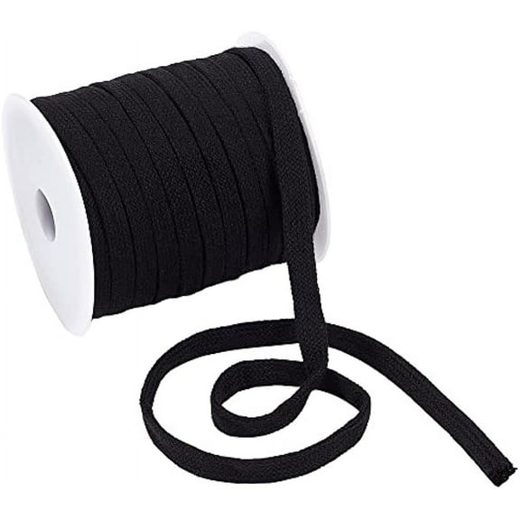 27 Yards Black Flat Replacement Cotton Cords 8mm Wide Flat Drawstring Cord Rope with Plastic Empty Spools