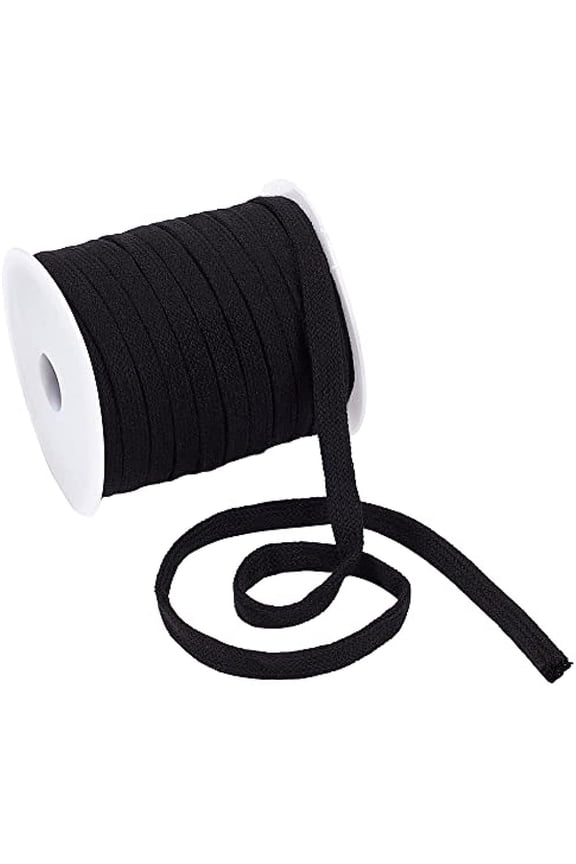 27 Yards Black Flat Replacement Cotton Cords 8mm Wide Flat Drawstring Cord Rope with Plastic Empty Spools