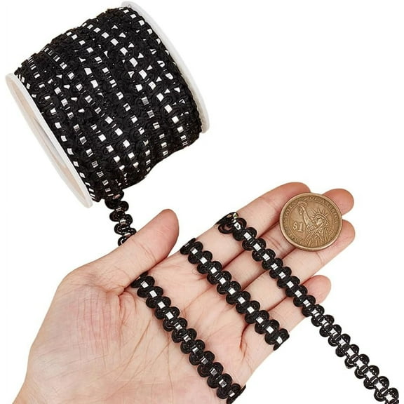 27 Yards Black Metallic Braid Lace Trim Ribbon Silver Gimp Trim Woven Rick Rack Wave Upholstery Trimming Bulk for Sewing Making Crafts Gift Wrapping Curtain Wedding Choker Diy Supply