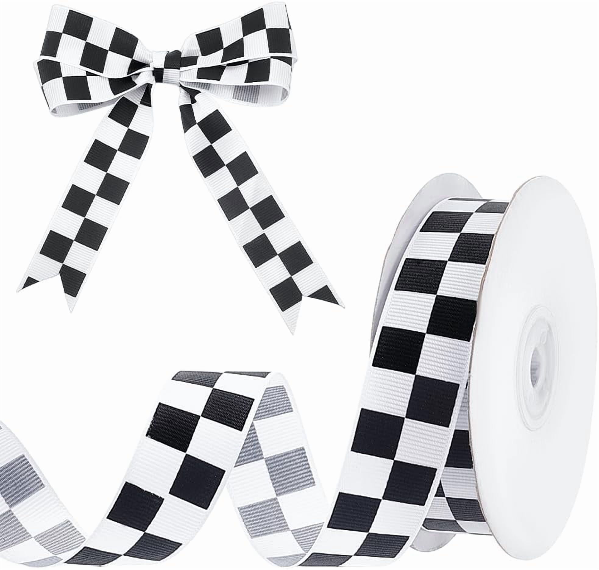 27 Yards Black and White Check Ribbon 1 Inch Racing Car Themed ...