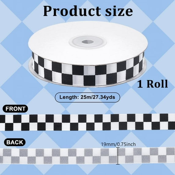 27 Yards Black and White Check Ribbon 3/4 Inch Racing Car Themed Grosgrain Ribbon Grosgrain Ribbon with Classic Checkered Pattern for DIY Racing Car Party & Gift Decoration