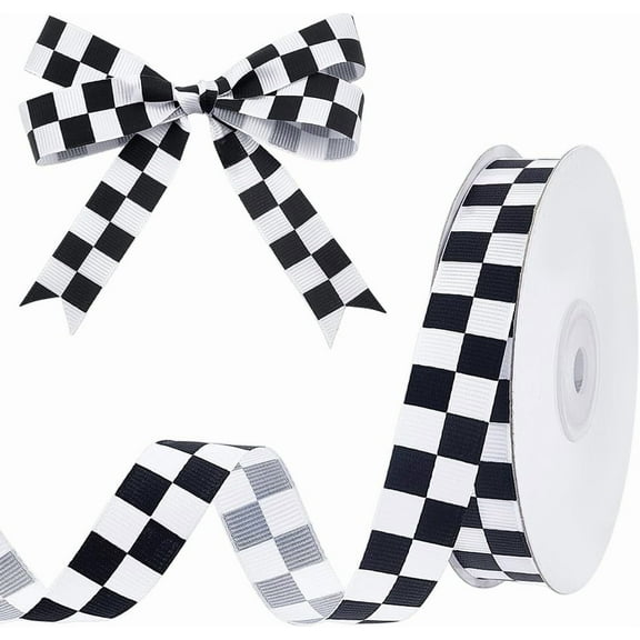 27 Yards Black and White Check Ribbon3/4 Inch Racing Car Themed Grosgrain Ribbon Grosgrain Ribbon with Classic Checkered Pattern for DIY Racing Car Party & Gift Decoration