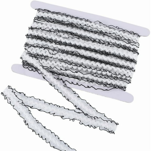 27 Yards Black White Lace Trims Elastic Ruffle Edge Ribbon Wave Strenchy Fabric Floral Tulle Embroidered Nylon Ribbons for Sewing Making Dress Clothes Applique Embellishment DIY Crafts 1set DIY