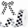 thumbnail image 1 of 27 Yards Black and White Check Ribbon 1 Inch Racing Car Themed Grosgrain Ribbon Grosgrain Ribbon with Classic Checkered Pattern, 1 of 9